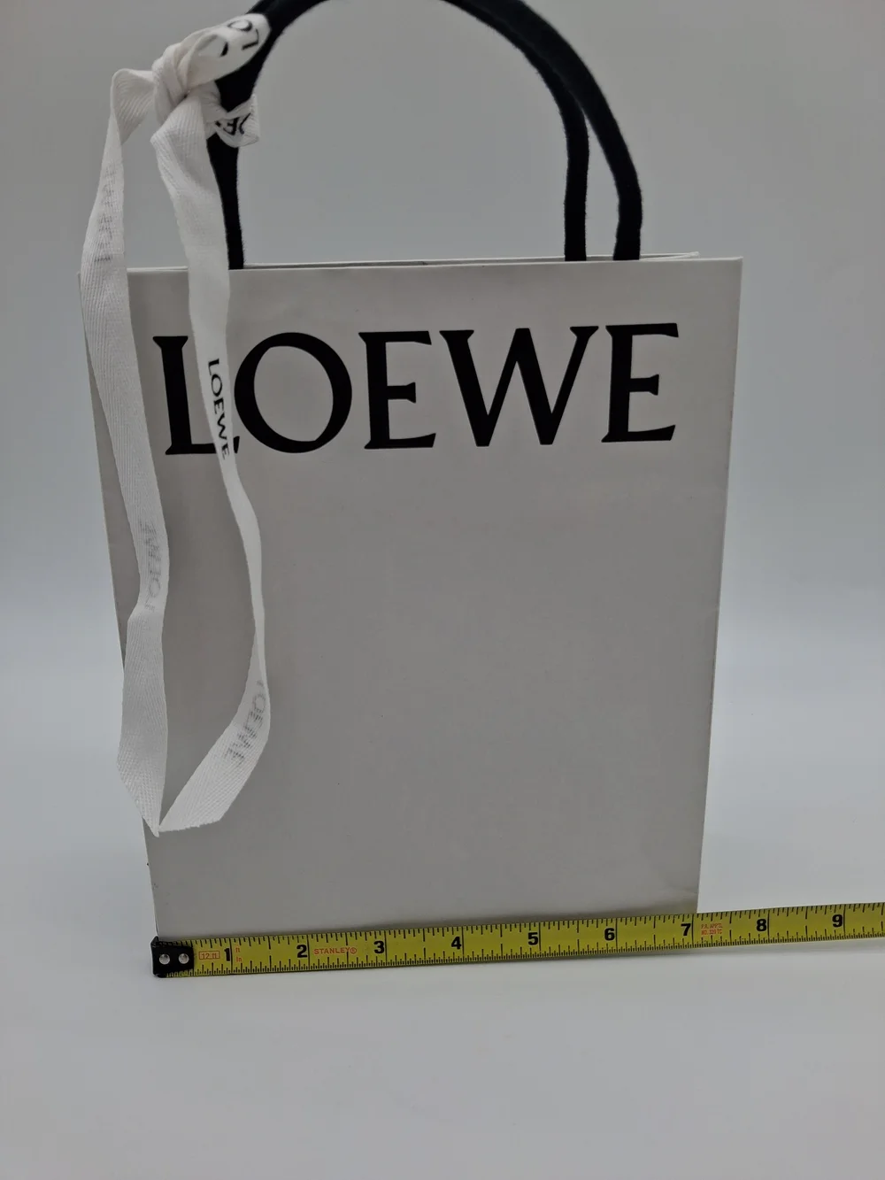 LOEWE White Shopping Gift Bag Black Handles Logo Ribbon Luxury Packaging EUC